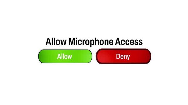 Allow Microphone Access Permission Popup Animation with Green Allow and Red Deny Buttons &mdash; 4K 3D Video Animation of App Permission Request, Privacy Settings and Mobile UI Concept 