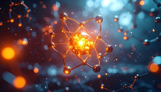 Radiant atomic lattice structure glowing with vibrant energy in a microscopic scientific visualization