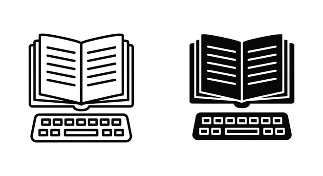 Open book positioned above a keyboard for education or digital learning concept design