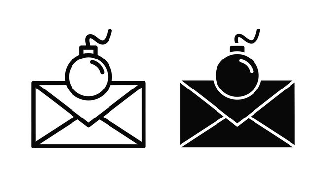Email envelope icon with explosive bomb timer for urgent security or spam alert design