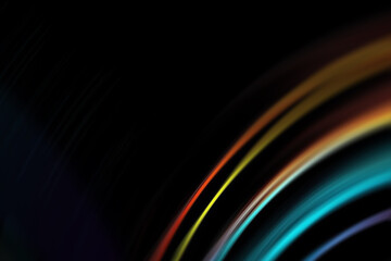 Vibrant neon light curves flowing through dark space with high motion. © Rio