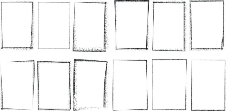 Set of vector border frames with rough edges . Rectangular frame template collection . distress texture . Grunge tiny frame borders isolated on the background . Rough edges effect
