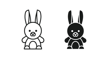 Obraz premium Cute cartoon rabbit outline and solid silhouette vector icon for children design projects