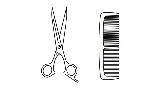 A line drawing of a pair of scissors and a comb for hair cutting and styling, Generative AI.