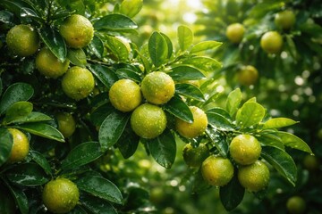 Obraz premium Calamansi Lime Tree with Fresh Fruits Surrounded by Lush Green Foliage