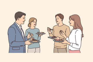 Fototapeta premium Diverse group of people enjoying food at a gathering