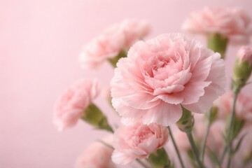 Fototapeta premium Close up of pink carnations set against a smooth pink pastel canvas