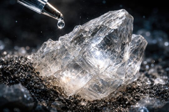Macro photography of petalite mineral showcasing lithium extraction with copy space