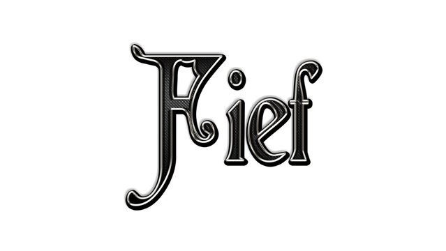 black metal 3d design of word Fief on white background.