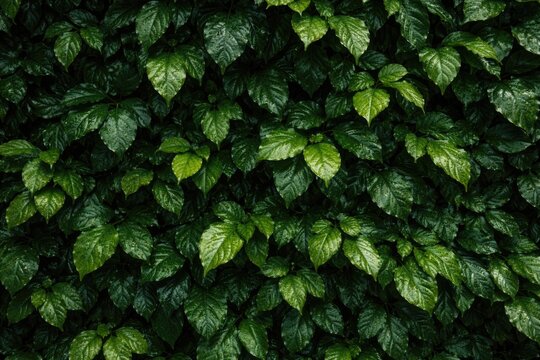 Detailed extreme close-up of a green foliage wall with vivid leaves and natural texture