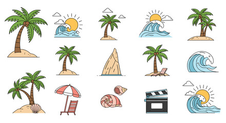 Obraz premium A cheerful illustration of a tropical island scene, perfect for conveying relaxation, vacation vibes, and an escape to paradise for website banners an