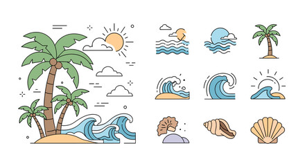 Obraz premium A cheerful vector illustration of a palm tree, evoking a sense of tranquility and relaxation. Perfect for travel marketing, resort promotions, or addi