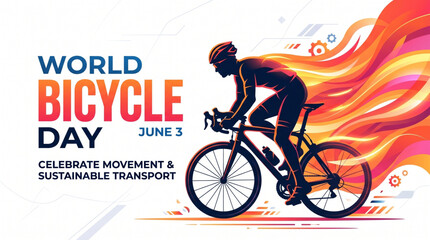 Fototapeta premium High speed cyclist silhouette with vibrant energy trails illustrating dynamic movement and sustainable transport awareness for modern event promotion poster design