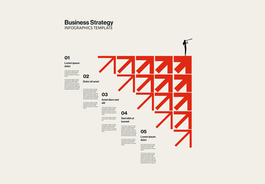 Business Growth Strategy and Vision Infographic Template with Arrows Pattern Illustration
