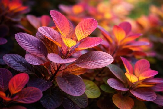 Close up of Cotinus coggygria young lady smoke bush with vibrant leaves