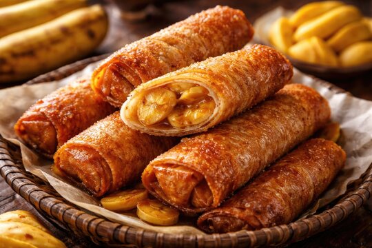Golden Crunchy Turon Rolls Packed with Sweet Saba Banana and Jackfruit Delight