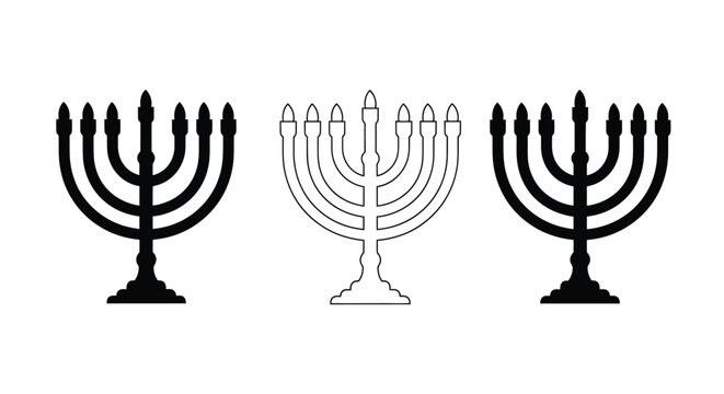 Three hanukkiah depictions in varied styles a striking silhouette