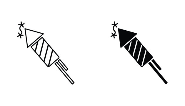 Firework rocket icon with sparks for celebration and pyrotechnic design projects in outline and solid glyph styles