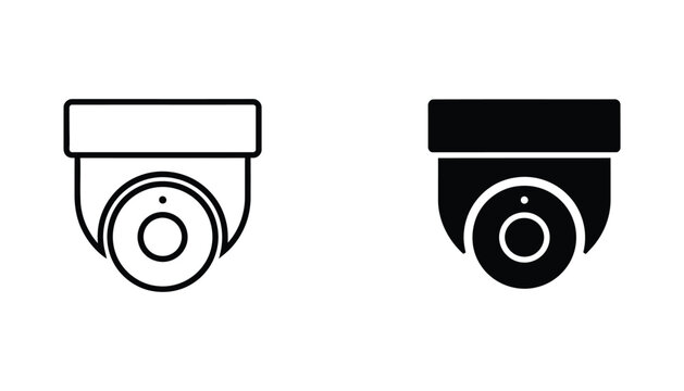 Security camera surveillance equipment icon depicting safety and monitoring system in outline and solid black vector design for home and office protection graphics