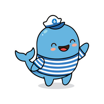 Charming digital mascot a cute cartoon blue whale character in a cheerful sailor outfit, perfect for friendly branding, vvs.ai companion, or children's applications