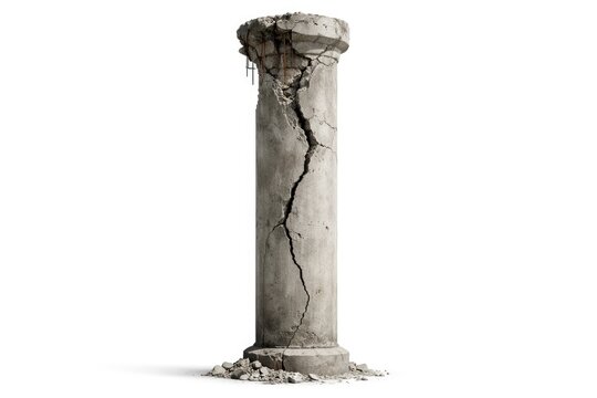 White backdrop featuring cracked concrete columns emphasizing structural vulnerabilities and hazards