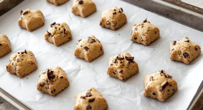 High angle capture of Nastar cookie dough portions set on baking tray with white background emphasizing traditional recipe