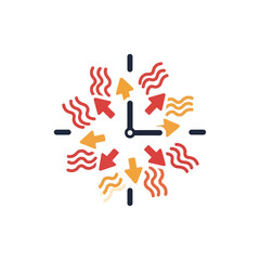 Fototapeta premium A clock surrounded by arrows and wavy lines.