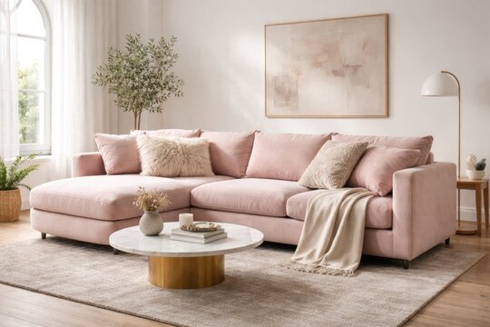 Modern pink lounge sofa paired with a plush cushion for extra comfort