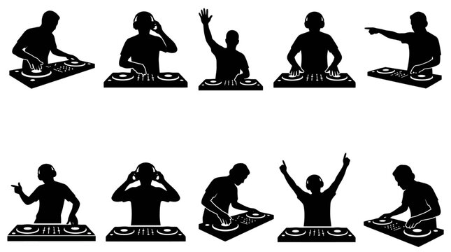 DJ Silhouette Vector Set &ndash; 10 Unique Performance Styles with Diverse Poses & Angles