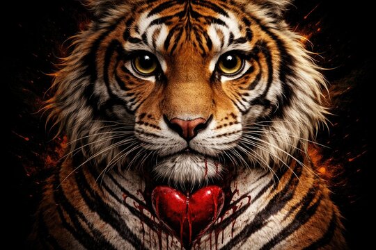 Heartless doe eyed tiger motif for bold animal art apparel
