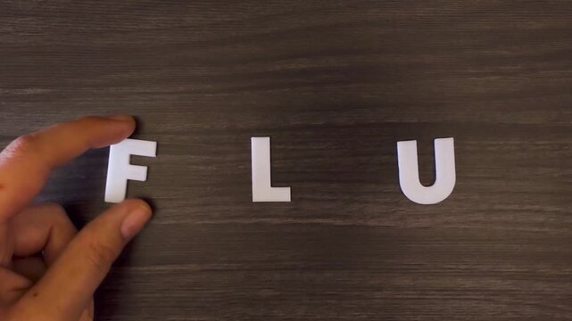 the word flu written on a dark background with white block letters or capital letters (fast version)
