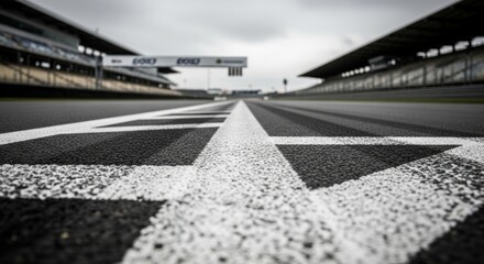 Fototapeta premium Race Track Starting Grid Markings, Low Angle, Copy Space