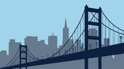 Fototapeta premium Minimalist Vector Illustration of a City Skyline with Iconic Bridge