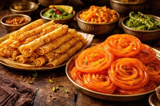 Gujarati cuisine featuring crunchy fafda alongside sweet jalebi treats