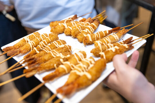 alimento, delicioso, cocci&oacute;n, comida, salubre, cocina, aperitivo, epic&uacute;reo, restaurante, camarones, apanados, mayonesa