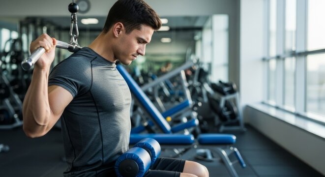 Man doing lat pulldown exercise in modern gym