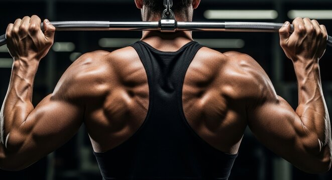 Muscular Back and Arms Gripping Lat Pulldown Bar