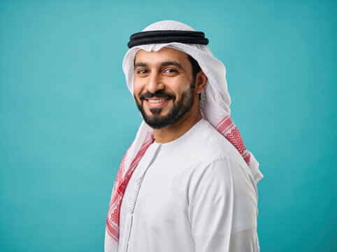 Smiling arab man in traditional clothing portrait