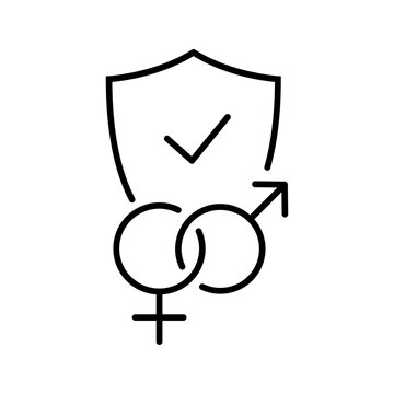 Heterosexual protection icon. Healthcare and sexual health line symbol. Black and white.