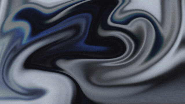 Grainy holographic abstract background, with swirling liquid, fluid motion in, cool monochrome tones, of grey blue, and black for minimalist