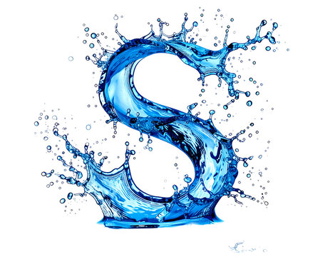 Fluid letter "S" formed by splashing water