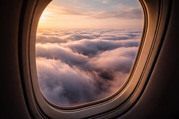 Obraz premium Dreamy aerial views of rolling mist clouds outside airplane window
