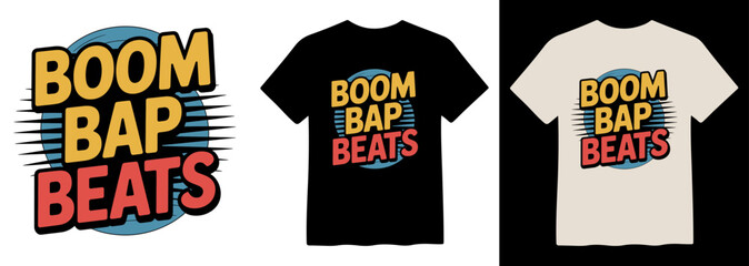 Boom Bap Beats retro music vector graphic, vintage hip-hop typography design, classic urban sound art, editable T-shirt print illustration © Mix