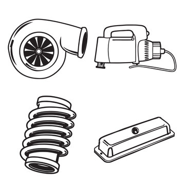 Turbocharger, Suspension Spring and Automotive Components Illustration