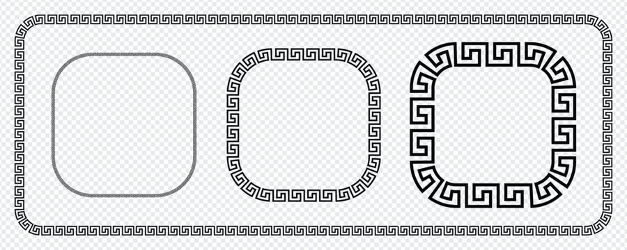 Greek key frame set geometric meander borders isolated vector decorative shapes