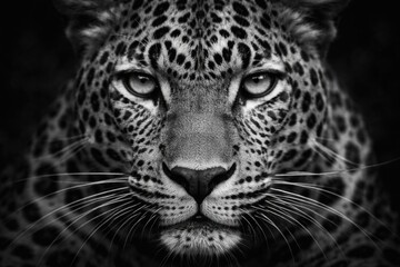 Fototapeta premium detailed black and white close up of a leopard's gaze