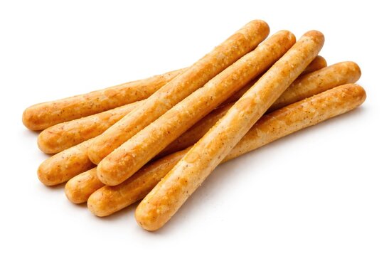 Golden bread sticks isolated on a crisp white backdrop
