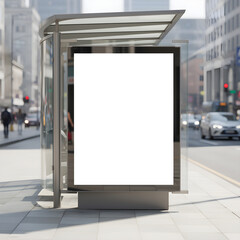 Fototapeta premium Urban Billboard and Bus Shelter Advertising Mockup in Modern City Environment
