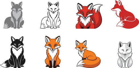 Red fox and arctic fox silhouettes and colorful vector icons set isolated on white background for wildlife logo design concepts © IconicCreations