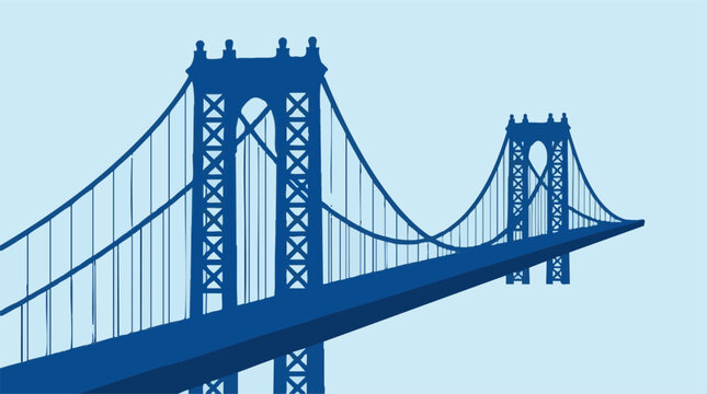 Minimalist blue suspension bridge vector illustration against light sky